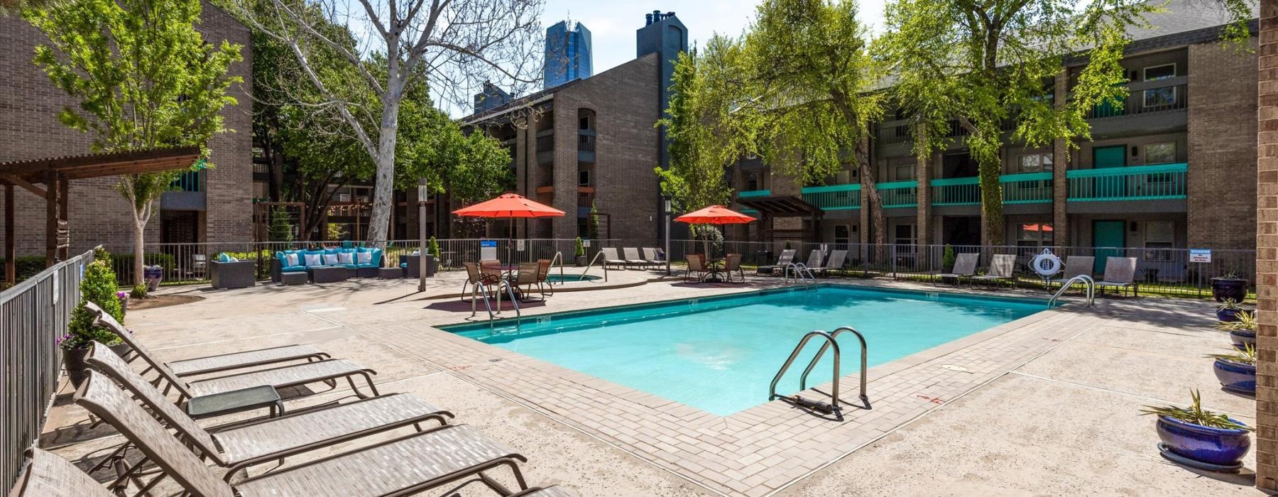 a swimming pool in a courtyard